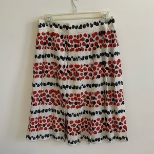j. crew berry print ivory pleated midi skirt
